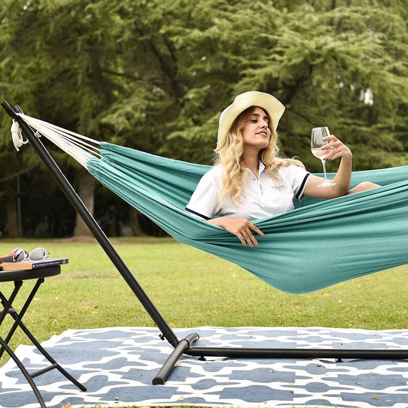 Double Cotton Hammock with Space Saving Steel Stand