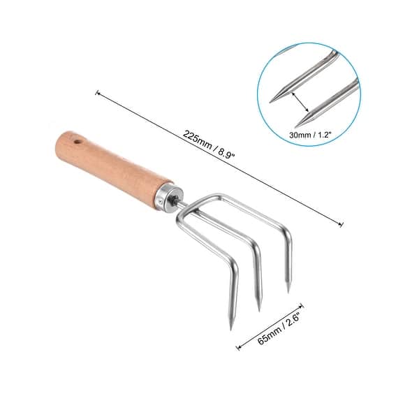 slide 3 of 5, 8.9" 4 Tines Hand Gardening Rake Hardened Loosening Soil Cultivator Silver - Silver Tone Silver Tone