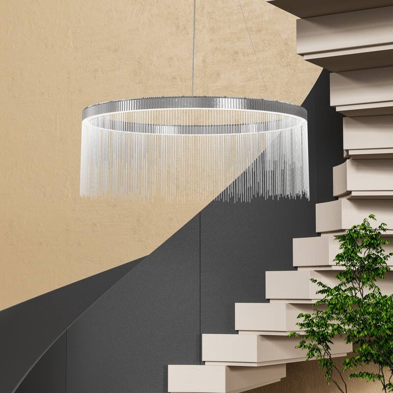 Aluminum Tassel Linear Chandelier Round Ceiling Pendant Lighting Fixture Over Dining Table, Kitchen Islands, Entryways