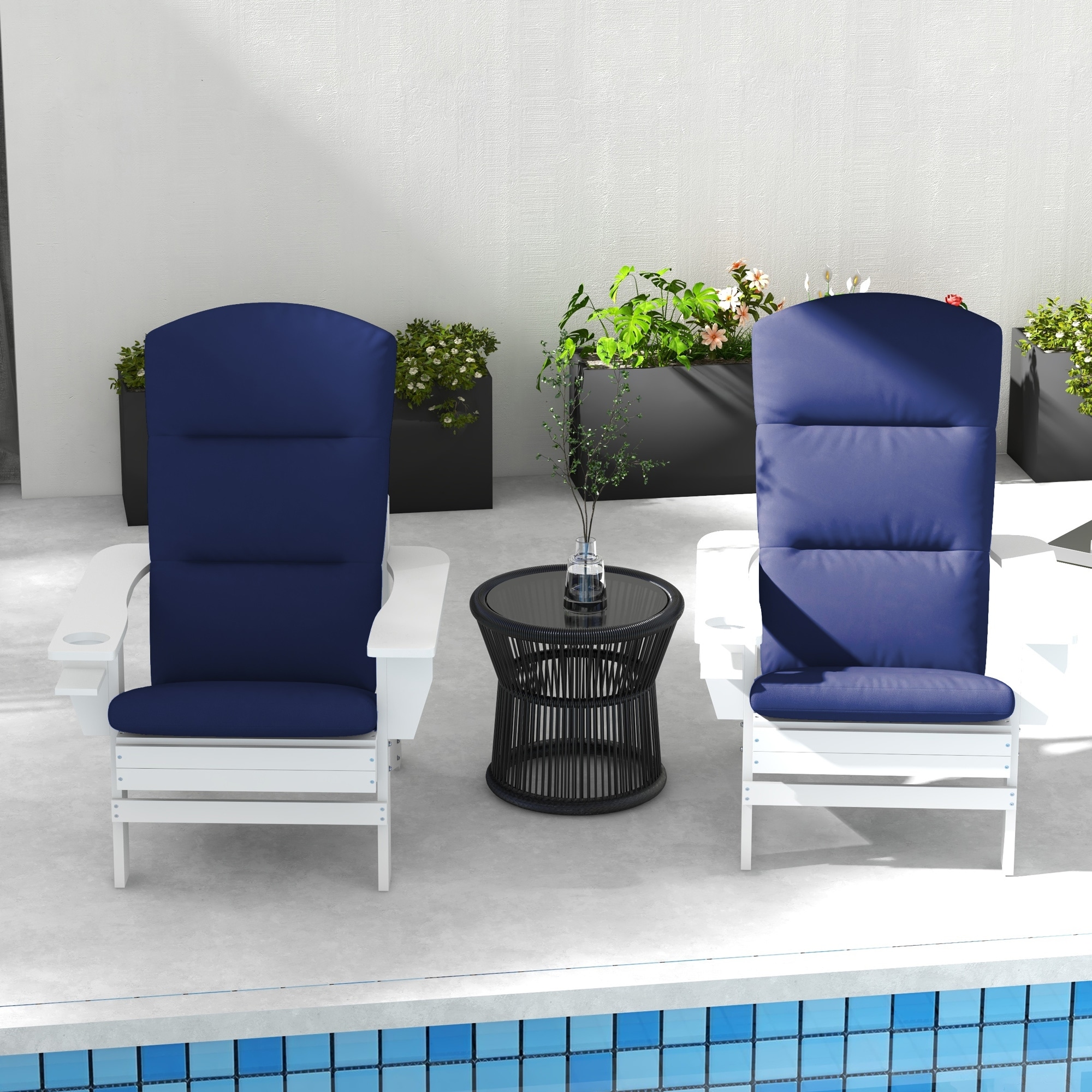 OUTSUNNY Set Of 2 Outdoor Adirondack Chair Muskoka Chair Cushions Patio Chair Cushions With Back Cushion And Ties Water Repellent Replacement Seat