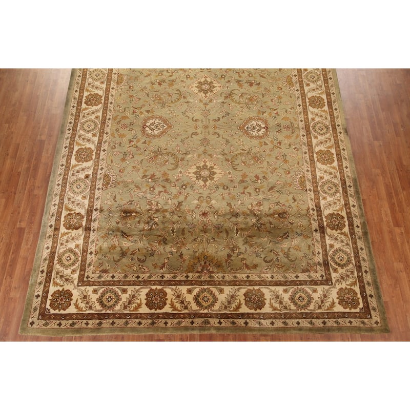 Traditional Agra Green Area Rug Hand-Tufted Wool Carpet