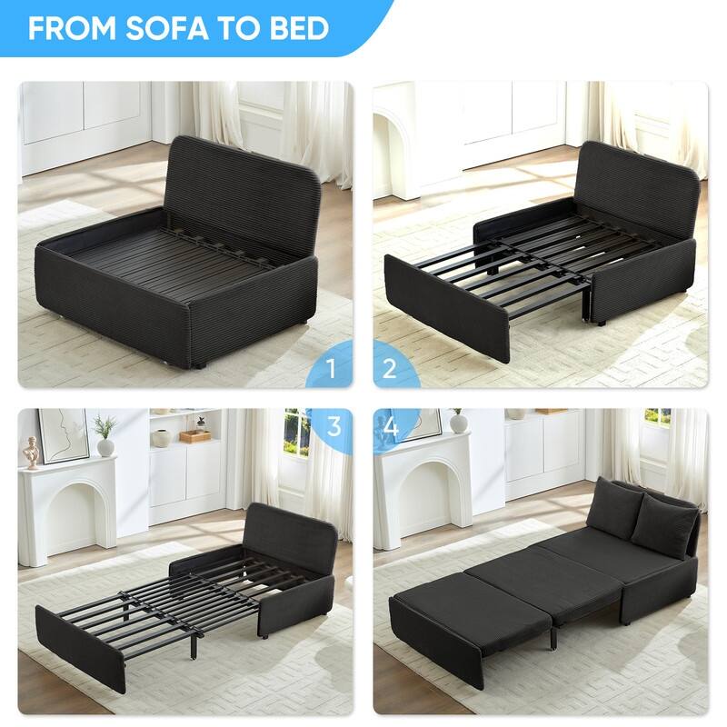 Mixoy Corduroy Fabric Queen Size/Twin Size Sofa Bed, 2-in-1 Modern Pull Out Sleeper Sofa Bed