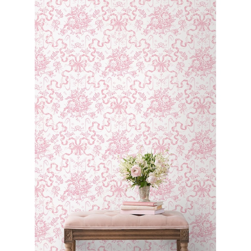 A-Street Prints Fairytale Peony Pink Toile Wallpaper