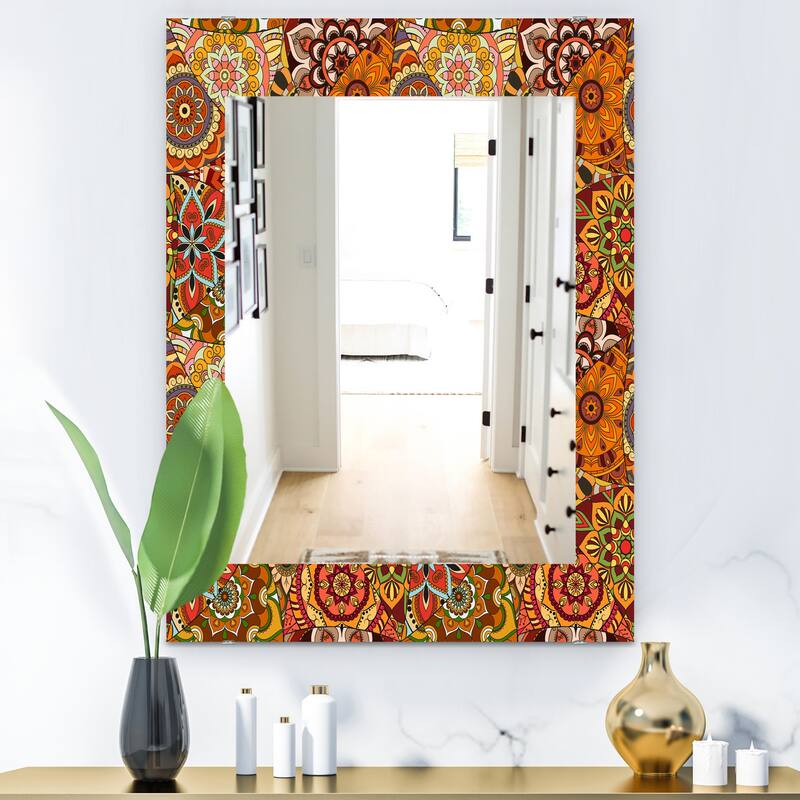 Designart 'Pattern Tile With Mandalas' Bohemian and Eclectic Mirror - Modern Printed Wall Mirror - 27.6 in. wide x 39.4 in. high
