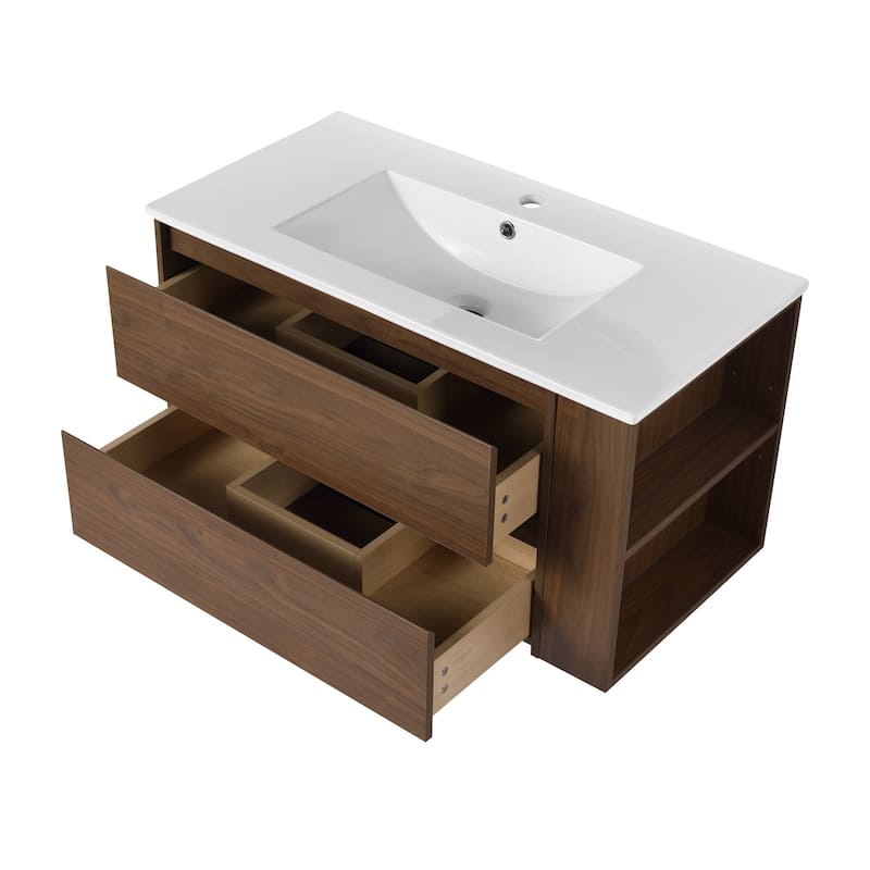 Bathroom Vanity With Sink In 30/36 Inch, Floating Bathroom Vanity With Soft Close Drawers and adjustable shelves