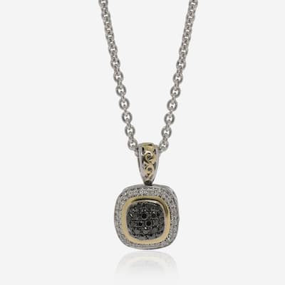 Charles Krypell Sterling Silver and 18k Yellow Gold, Black and White Diamonds Pendant Necklace - 17