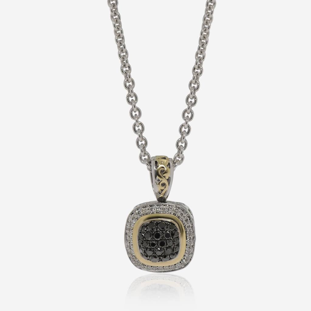 Charles Krypell Sterling Silver and 18k Yellow Gold, Black and White Diamonds Pendant Necklace - 17