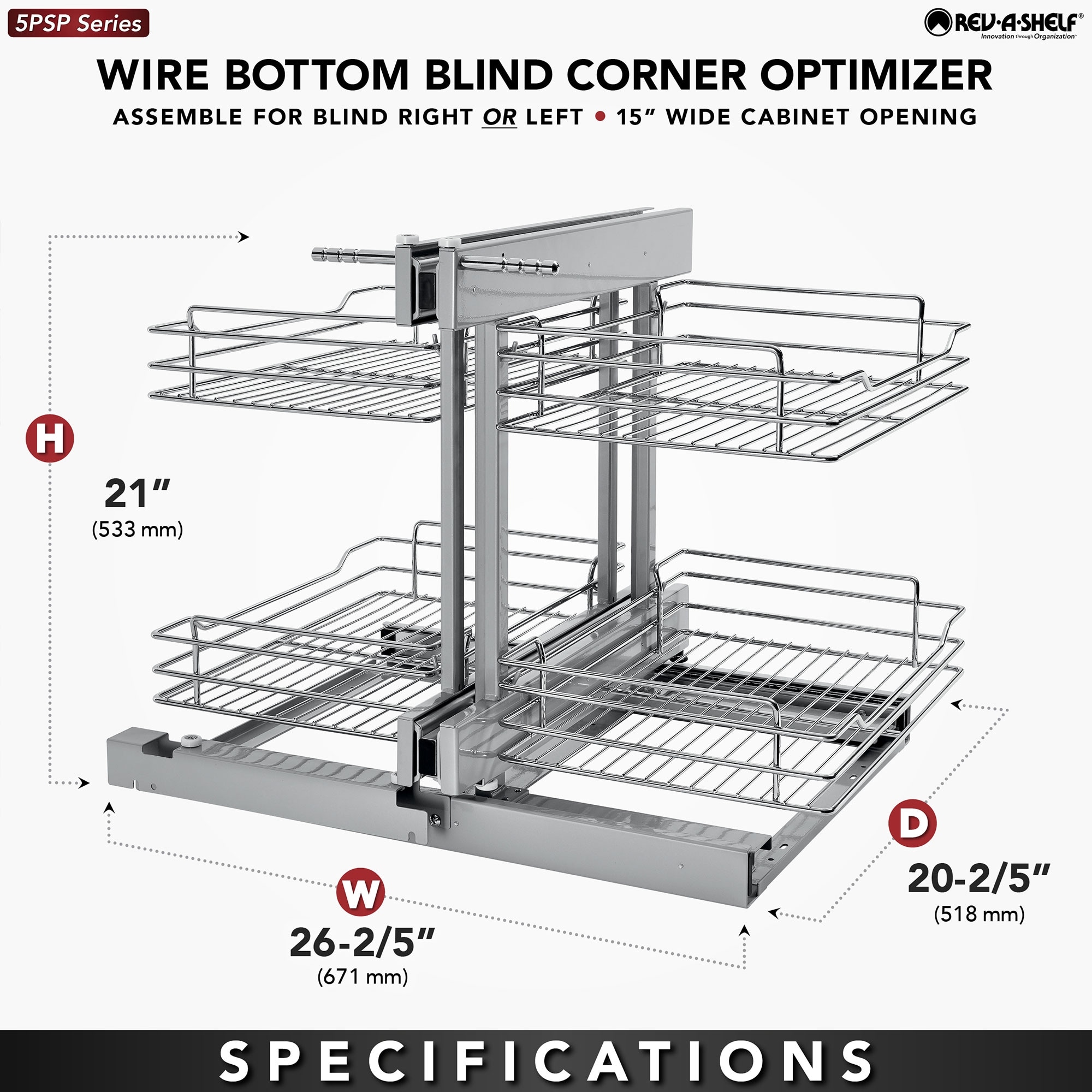 Rev-A-Shelf 15 in. Gray Blind Corner Organizer Soft-Close