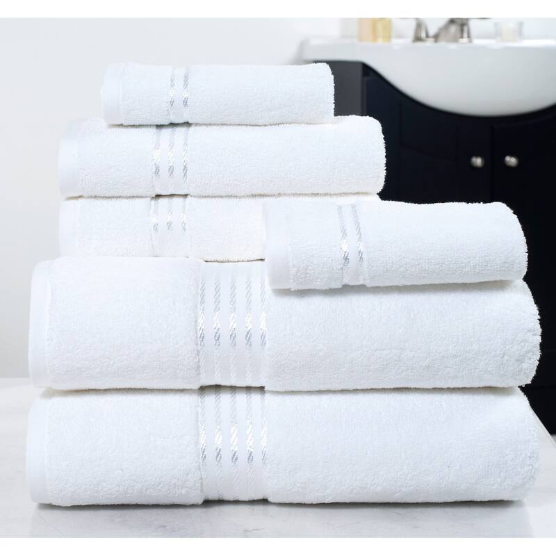 6PC Towel Set - Cotton Bathroom Accessories with 2 Bath Towels, 2 Hand Towels, and 2 Washcloths by Windsor Home - White