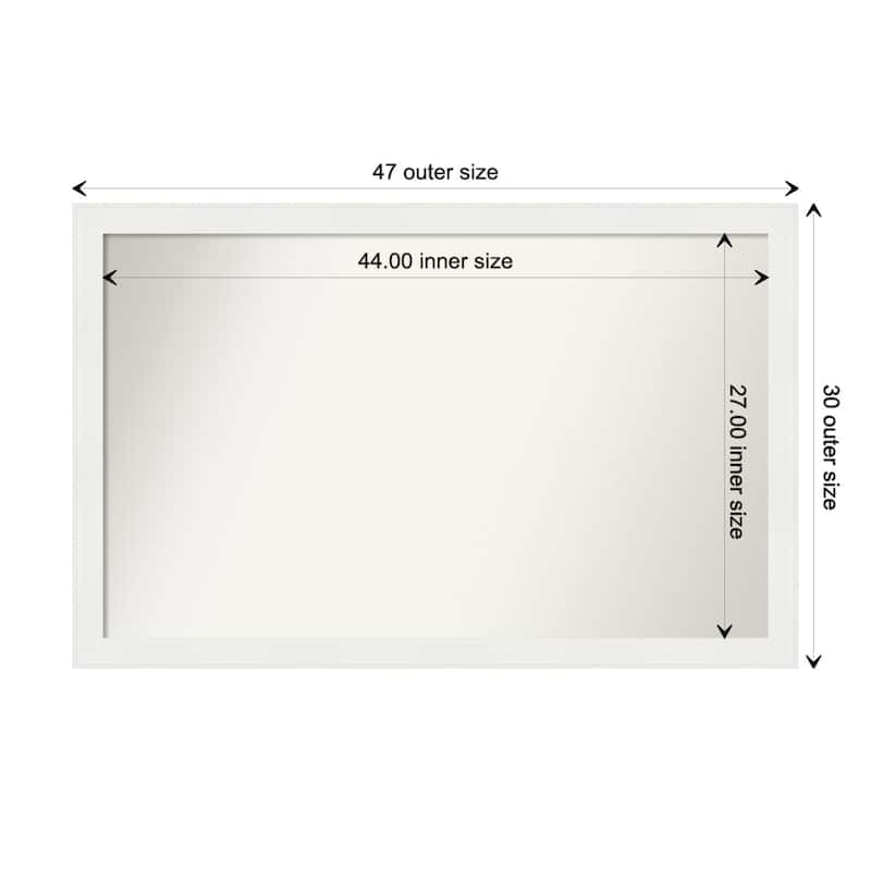 Vanity White Narrow Framed Non-Beveled Custom Wall Mirror, Bathroom Vanity Mirror - Outer Size: 47.5 x 30.5