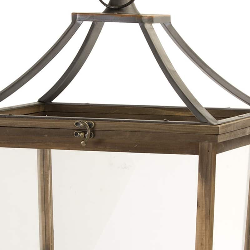 HomeRoots Set Of Two Brown Flameless Floor Lantern Candle Holder - 18