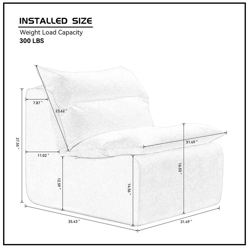 Accent Armless Chair Lazy Floor Seating, Single Chair Sofa Lounger Leisure Accent Single Couch with Backrest for Living