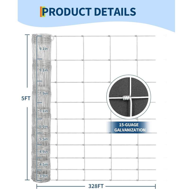 5ft x 328ft Heavy Duty Galvanized Wire Fence for Garden & Yard - 5FT X 328FT X 0.39IN