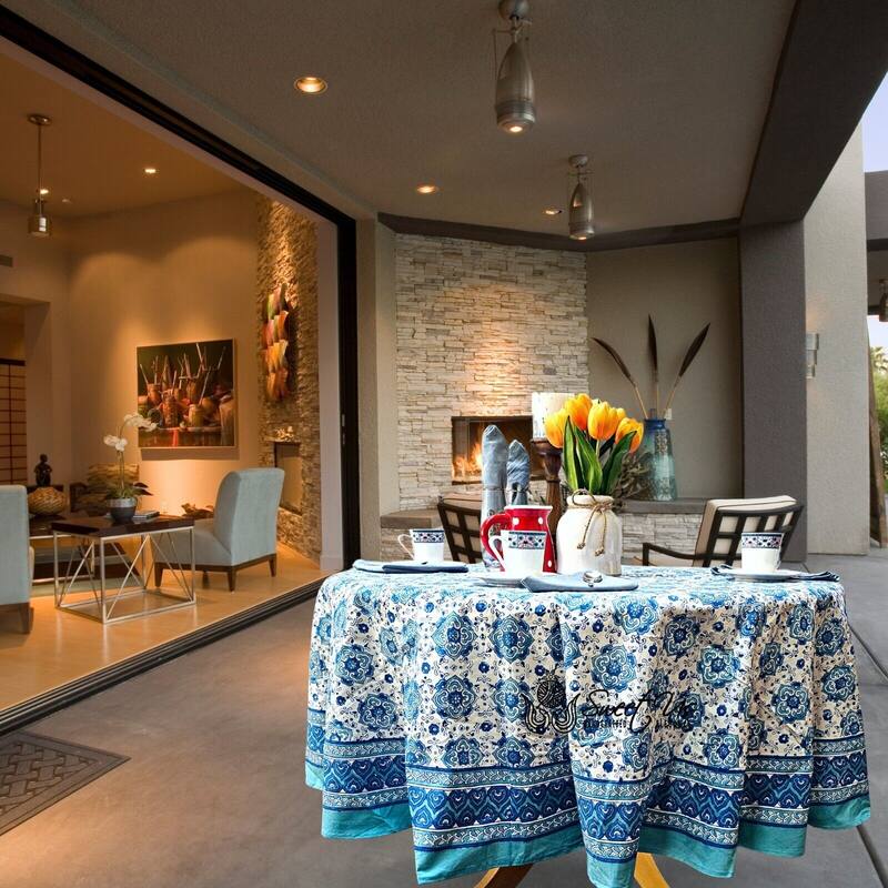 Cotton Springtime Splendor Tablecloth Collection, Ice Blue