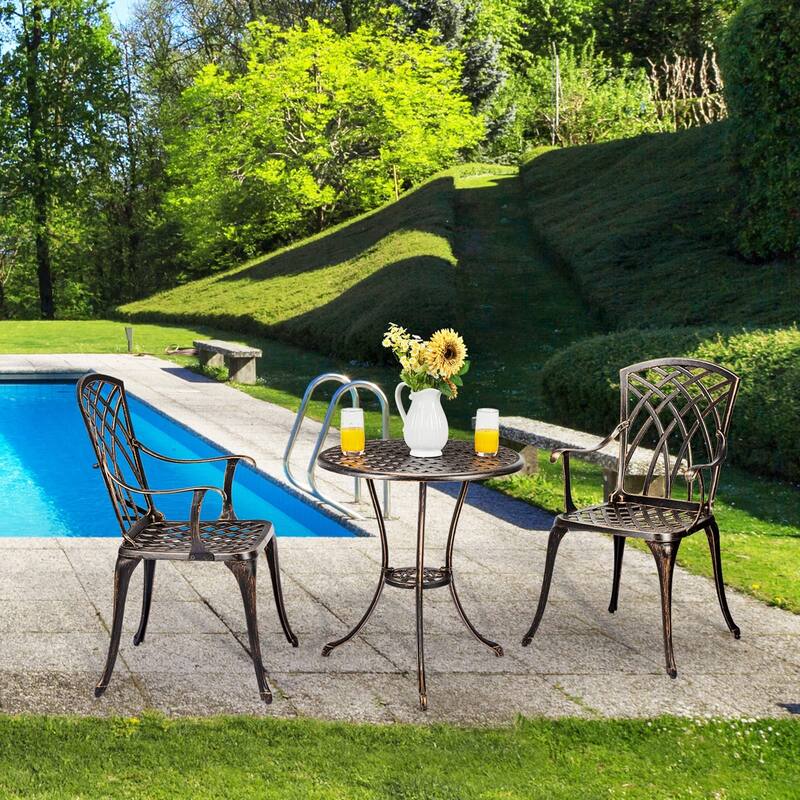 3-Piece Bistro Set Table Outdoor, Cast Aluminum Bistro Set Two Chairs,Lightweight Maintenance Free Outdoor Seating