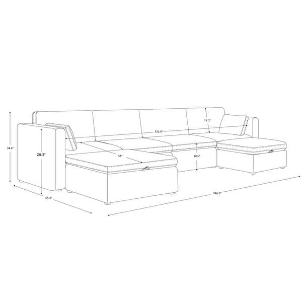 dimension image slide 4 of 6, Mia Oversized Modular Sectional Fabric Sofa
