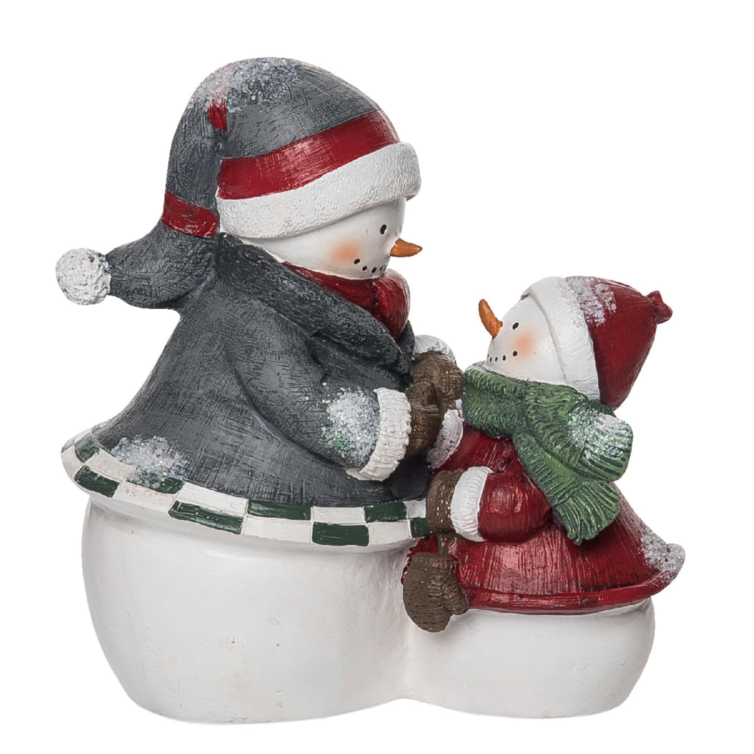 Resin Multicolored Christmas Quilted Snowman Friends Figurine