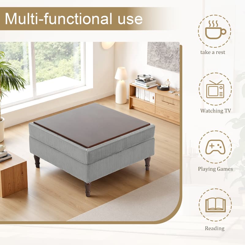 Corduroy Flip Top Dual-Use Storage Ottoman Coffee Table