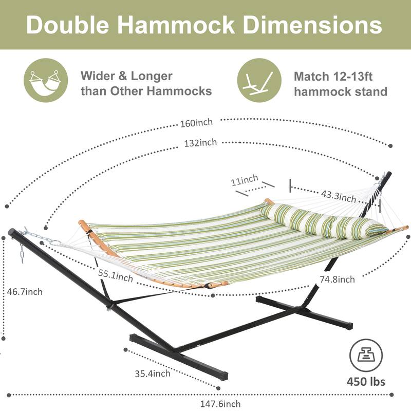 2-person Outdoor Hammock with Stand & Pillow