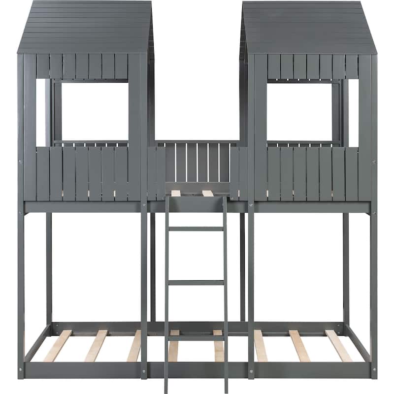Full Over Full WoodBunk Bed with Roof, Window
