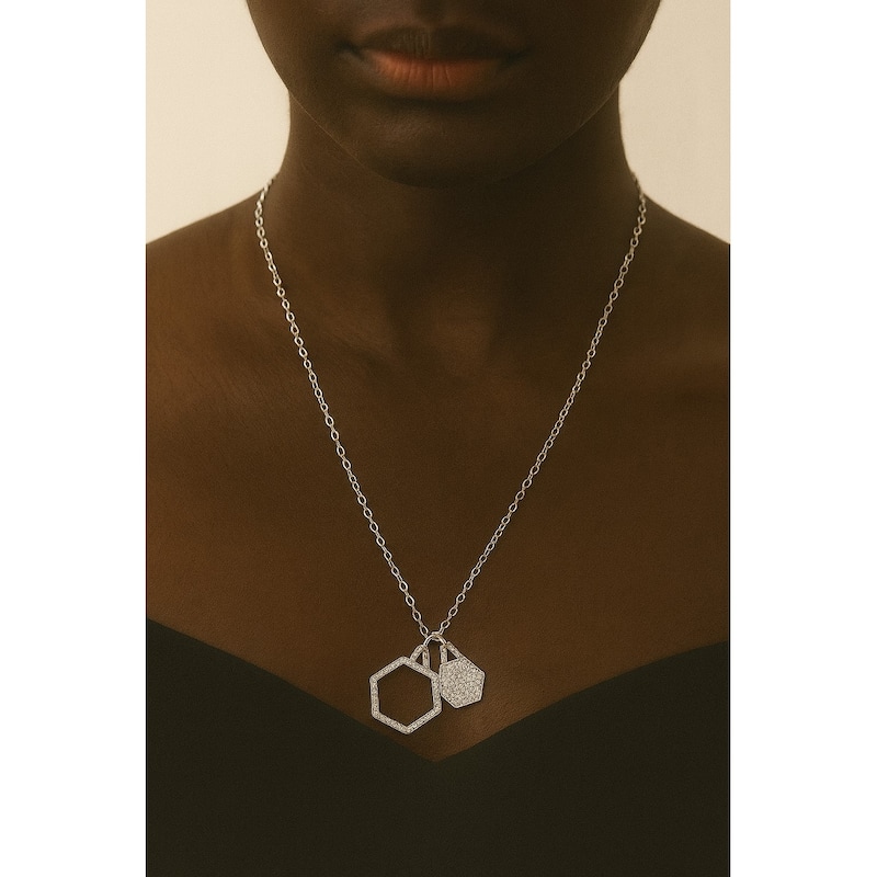 Double Cubic Zirconia Hexagon Charm Necklace