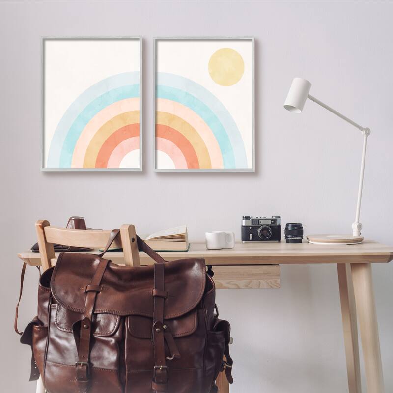 Stupell Bold Summer Sun Rainbow Soft Pastel Tones Kids 2pc Multi Piece Framed Wall Art Set