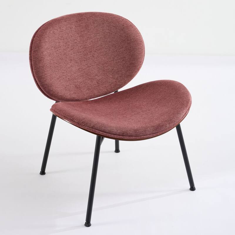 Shell Chair Single Side Chair Tripod,Bean Paste Pink Fabric Lounge Chair In Walnut Finish Backrest,Bean Paste Red Color