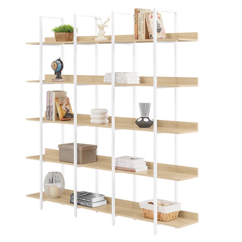 5 Tier Bookcase Home Office Open Bookshelf, Vintage Industrial Style Shelf, MDF Board, White Metal Frame