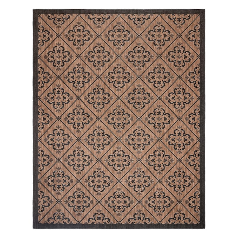 Gertmenian Paseo Bronte Floral Medallion Tile Polypropylene Flatweave Indoor/ Outdoor Area Rug - 6'6"x9'6" - Havana/ Black