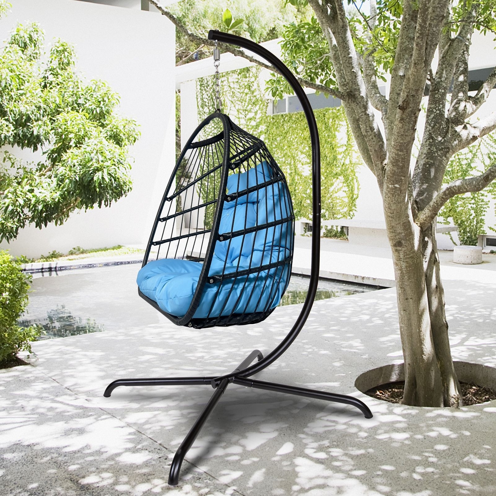 Foldable wicker best sale swing egg chair