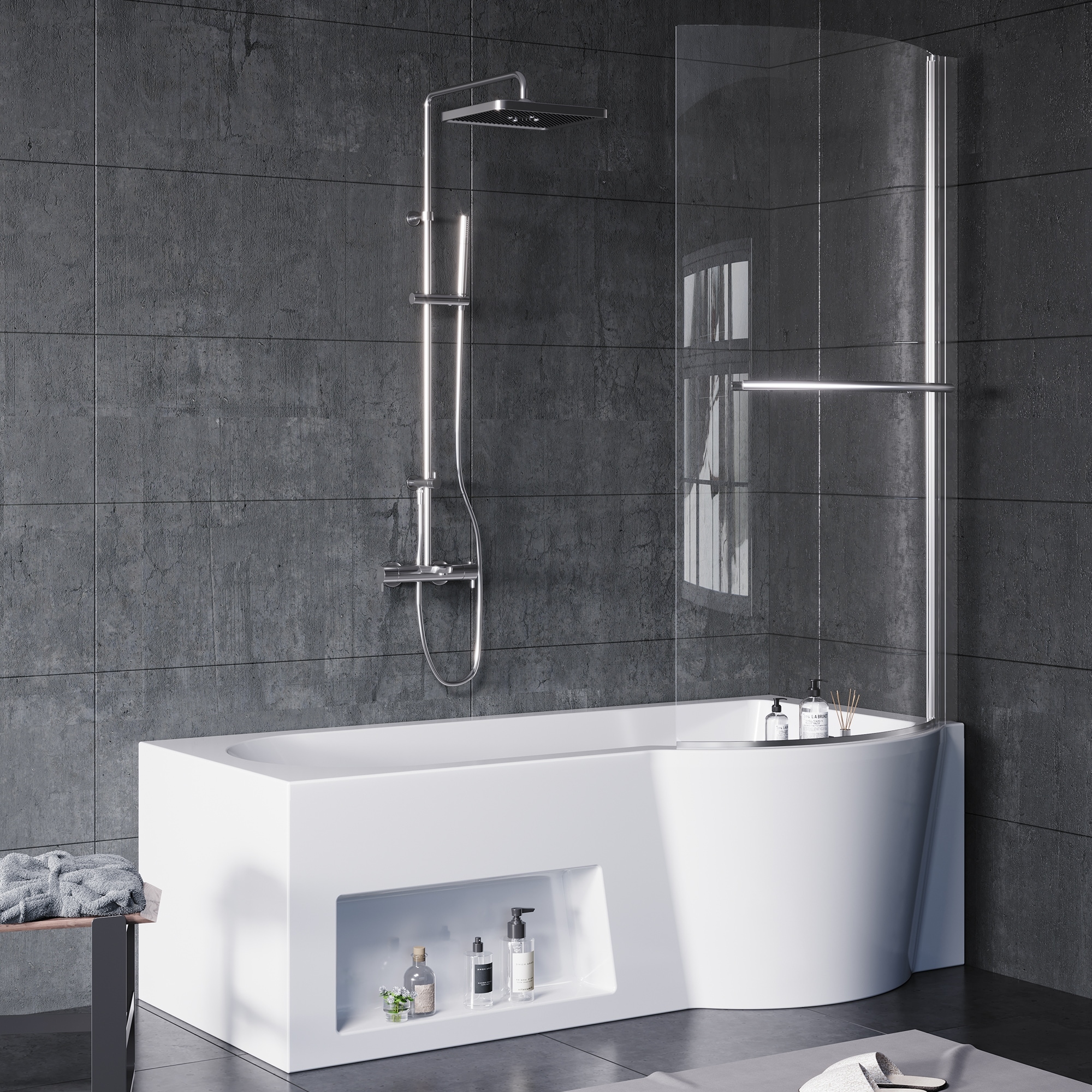 Yulika 66" Acrylic Soaking Bathtub with Built-In Storage and Glass Door