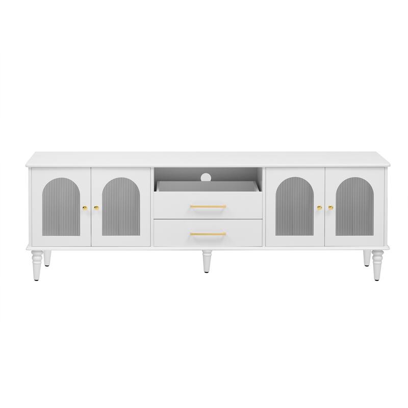 68.9" TV Stand for TVs up to 75", Modern Media Console with 2 Drawers and 4 Glass Doors, Rectangular Storage Media Cabinet