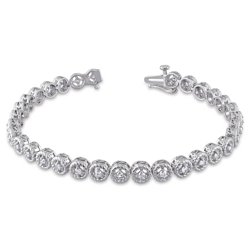 Miadora Sterling Silver 1ct TDW Diamond Tennis Link Bracelet