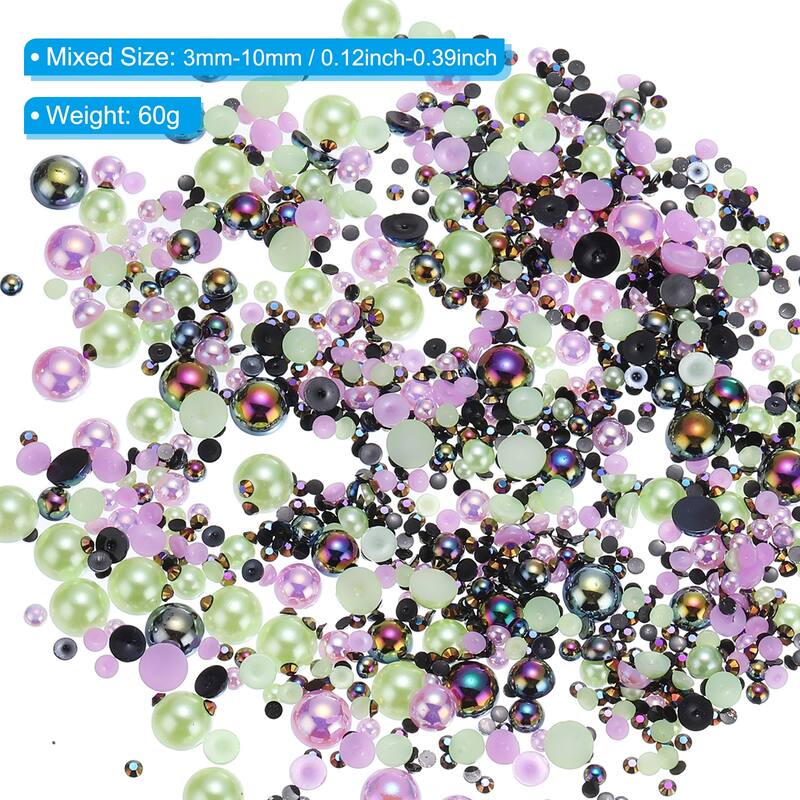 60g Flatback Pearls and Rhinestones 3mm-10mm for Crafts Decoration