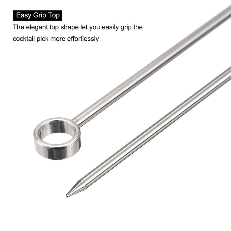 Metal Cocktail Picks 8Pcs, Reusable Cocktail Toothpick Circle Shape - Silver - 11 cm/ 4.3 inches