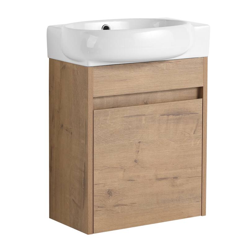 Compact Bathroom Vanity with Sink, Oval Single Ceramic Sink Bathroom Cabinet for Small Bathroom