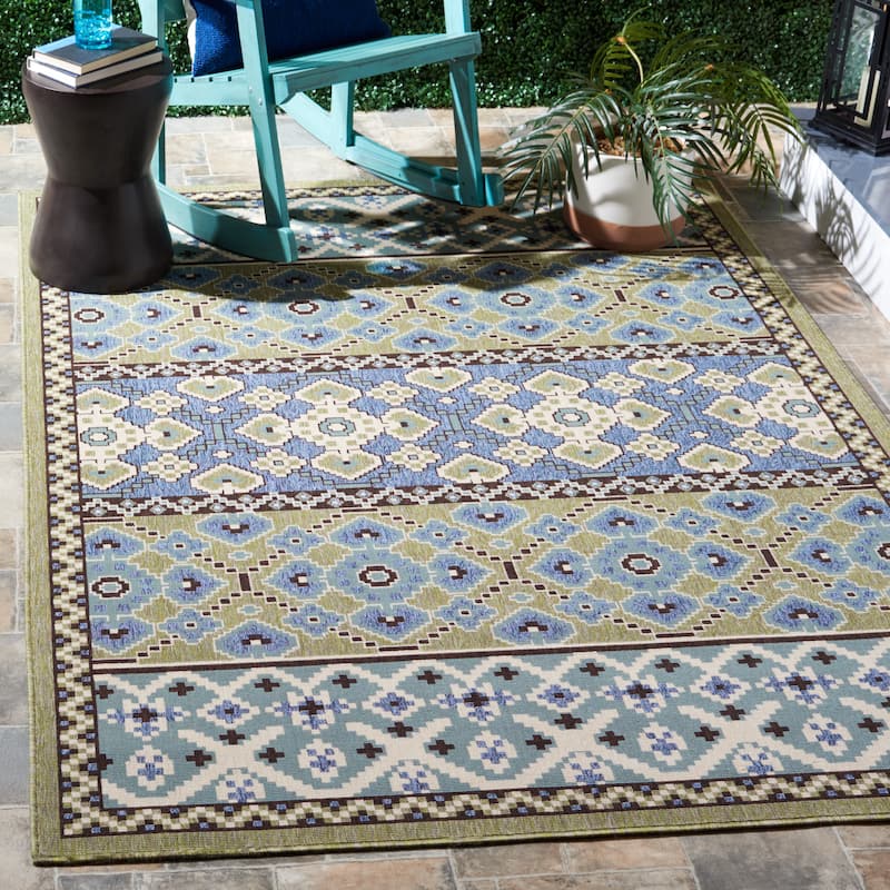 SAFAVIEH Veranda Anneruth Indoor/ Outdoor Waterproof Patio Backyard Rug - 5'3" x 7'7" - Green/Blue