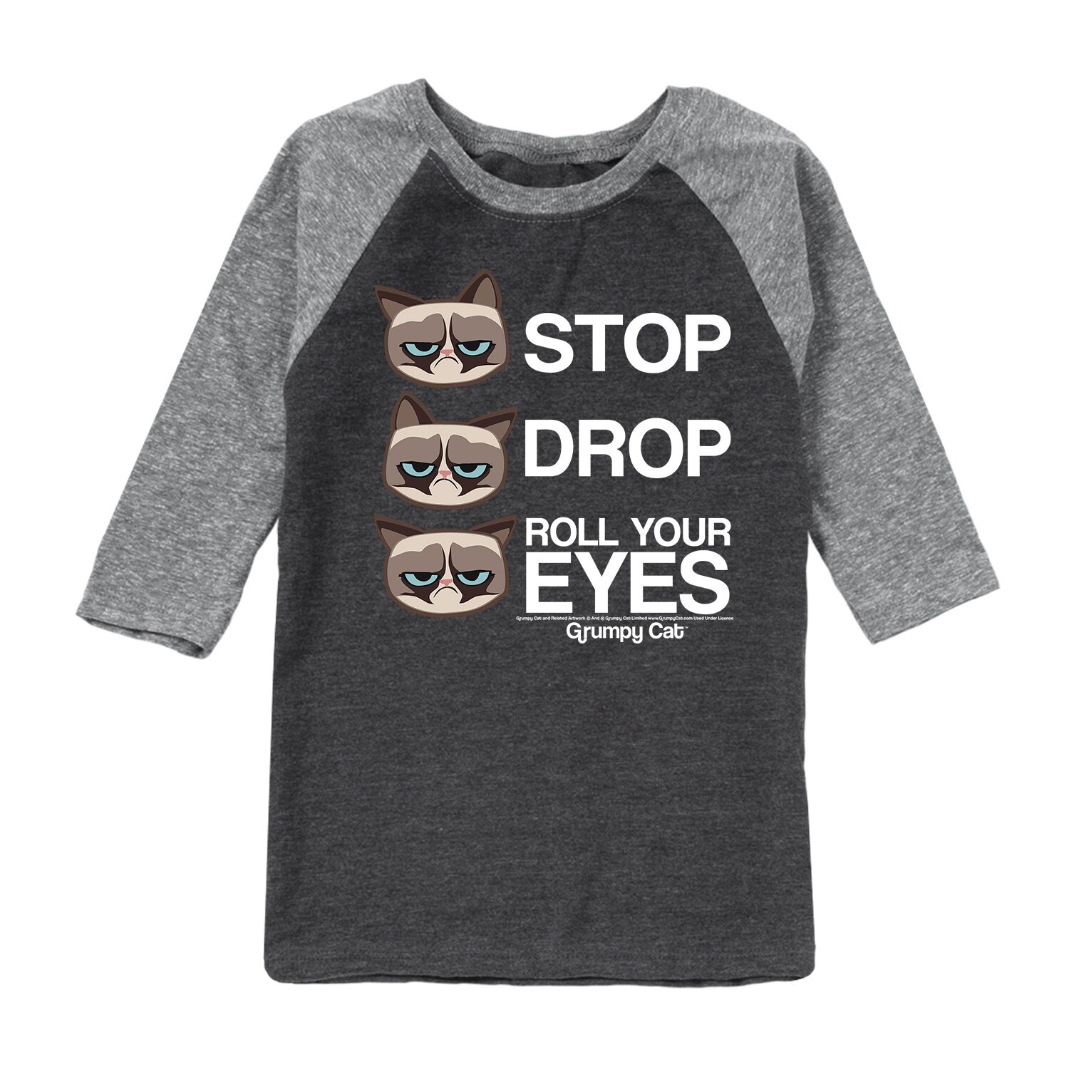 Shop Grumpy Cat Stop Drop Roll Toddler Raglan Heather Charcoal