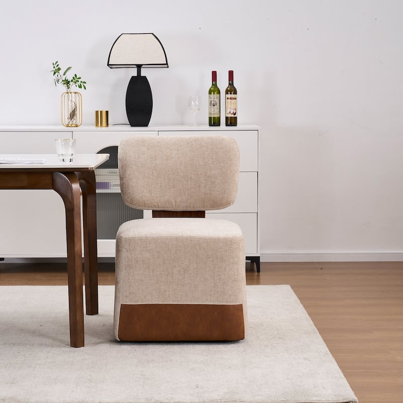 Linen Upholstered Armless Dining Chair with Casters