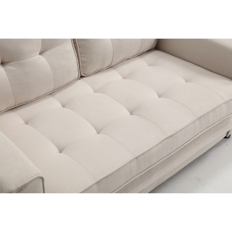 3 Fold Loveseat Convertible Pull-out Sleeper Sofa Bed, Velvet Futon Sofa with 2 Pillow and Pockets 2-seat Armchair