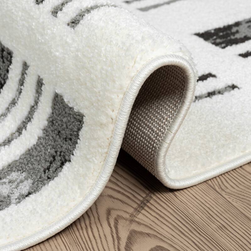 Abani Rugs Nomad Collection NOM140A Cream Grey Checkered Bordered Pattern Geometric Area Rug