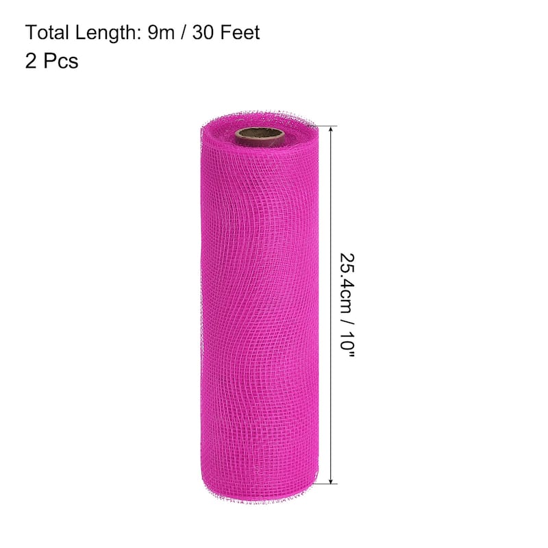 2 Pcs 10" x 30Feet PP Decorative Mesh Ribbon, with Foil - Rose Pink