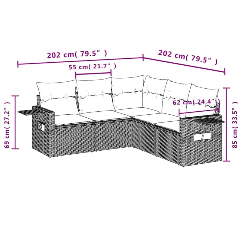 vidaXL Patio Sofa Set with Cushions Outdoor Conversation Furniture Poly Rattan