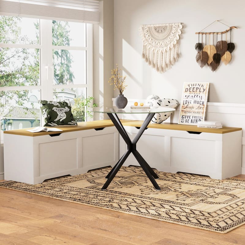 3-Piece L-Shaped Storage Bench with Cushion for Kitchen Corner, Toy Storage & Reading Nook