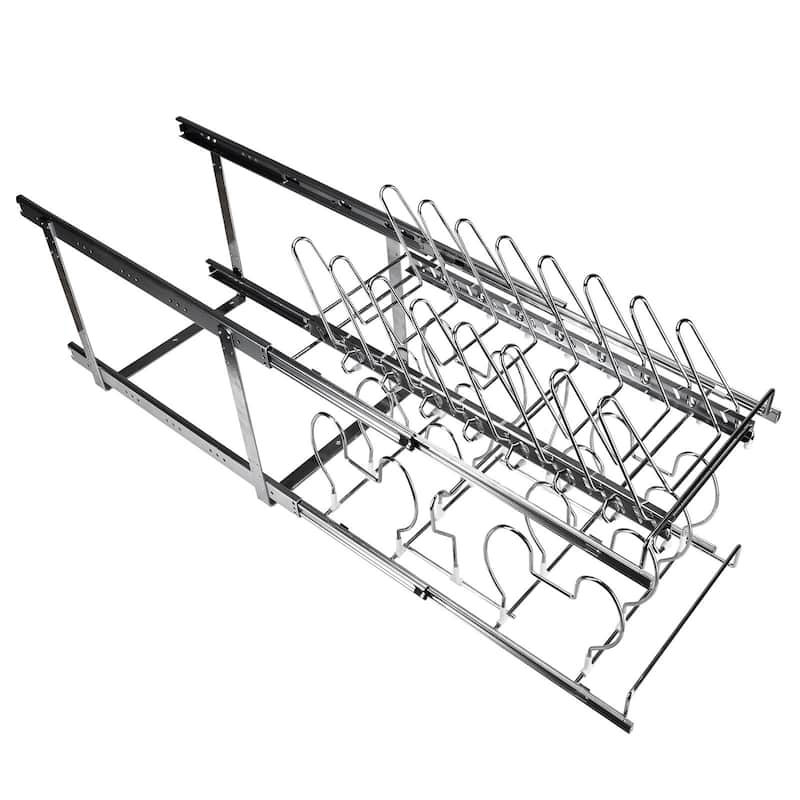 Chrome Plated Steel 2-Tier Expandable Pull Out Under Cabinet Organizer with Adjustable Wire Divider