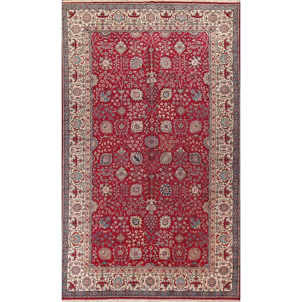 Floral Tabriz Persian Large Vintage Area Rug Hand-Knotted Wool Carpet - 9'9"x 15'8"