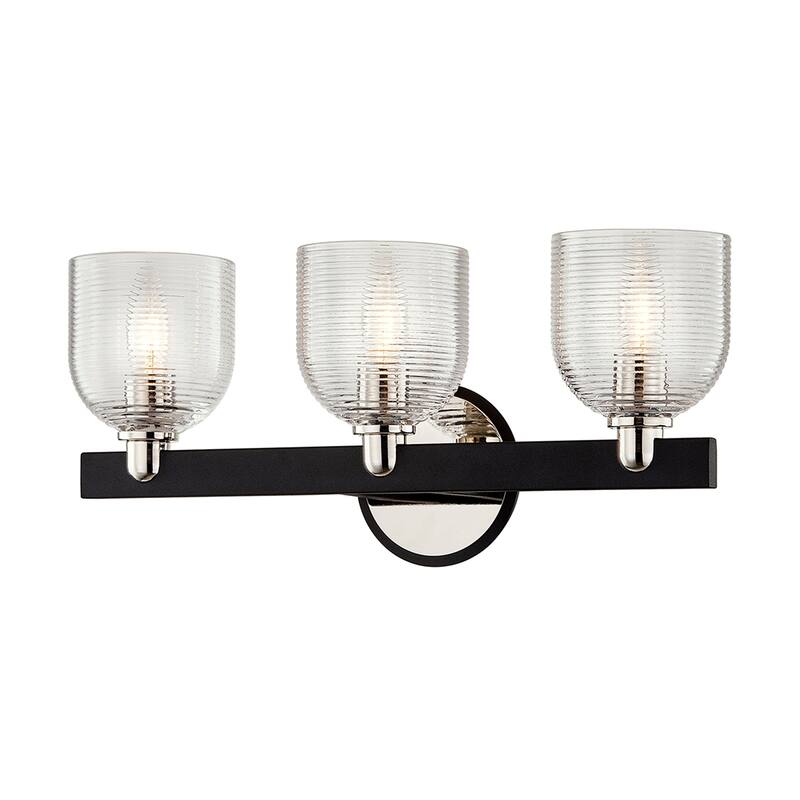 Munich Carbide Black and Nickel Vanity Light w/ Ribbed Glass Shades