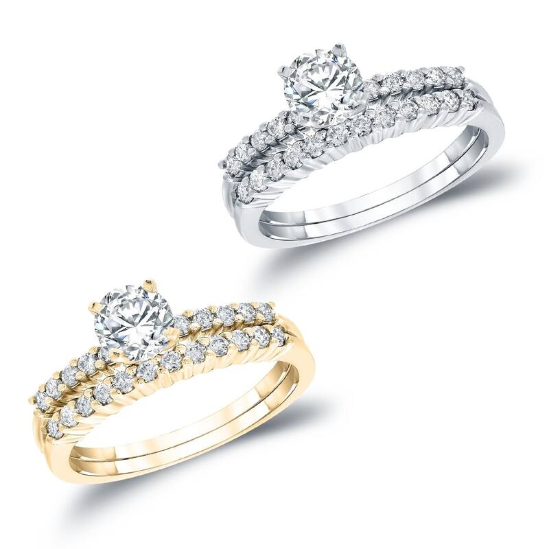 Auriya 14k Gold 1/2ctw Round Diamond Engagement Ring Set