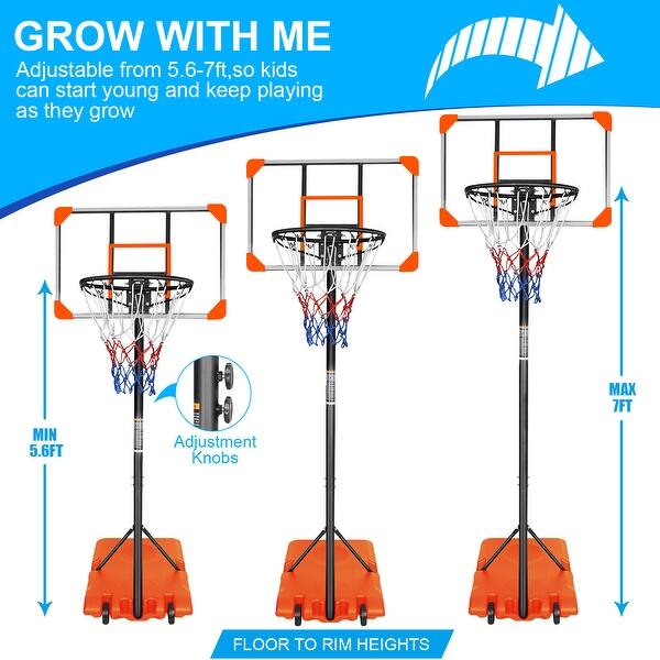 dimension image slide 1 of 11, Adjustable Basketball Hoop for Teens, Portable Basketball Goal with 28" Backboard and Wheels, Indoor Outdoor Use