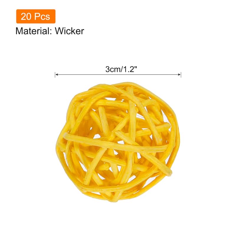 20 Pcs Wicker Rattan Balls 1.2In for Vase Fillers Party Decorative - Yellow